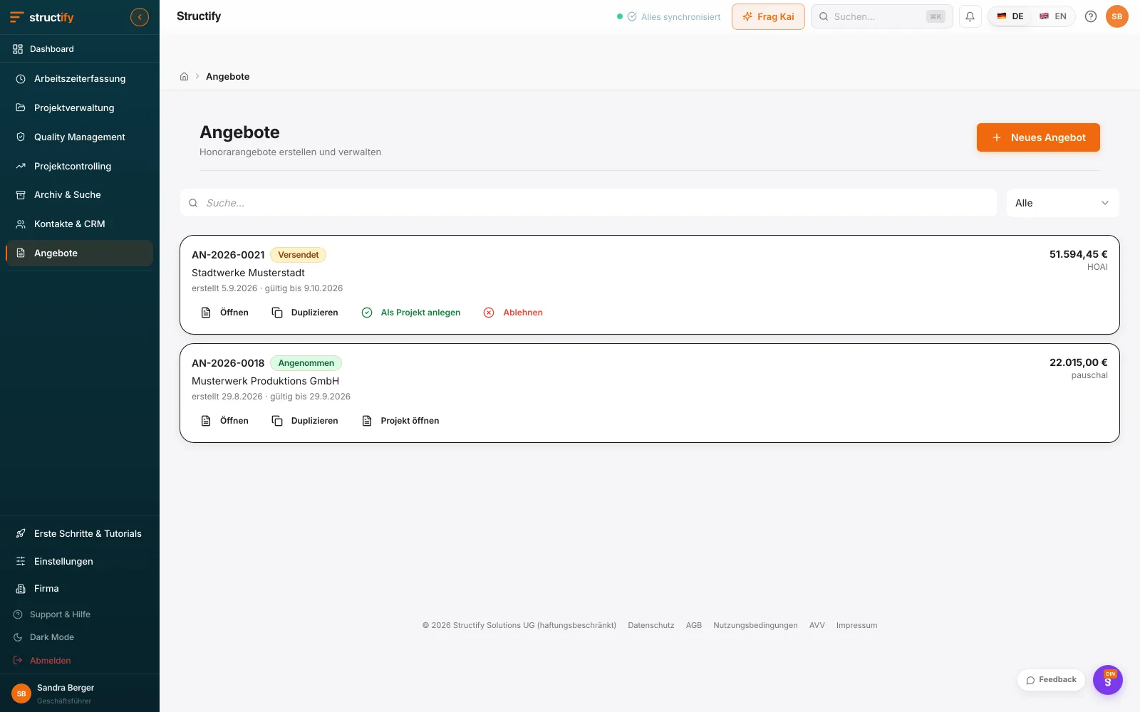 Structify: Angebote & AVA: Leistungen bis zur Vergabe